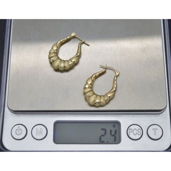 Real 10K Solid Yellow Gold Shiny 28.4mm Graduated Oval Shrimp Hoop Earring 2.4gr